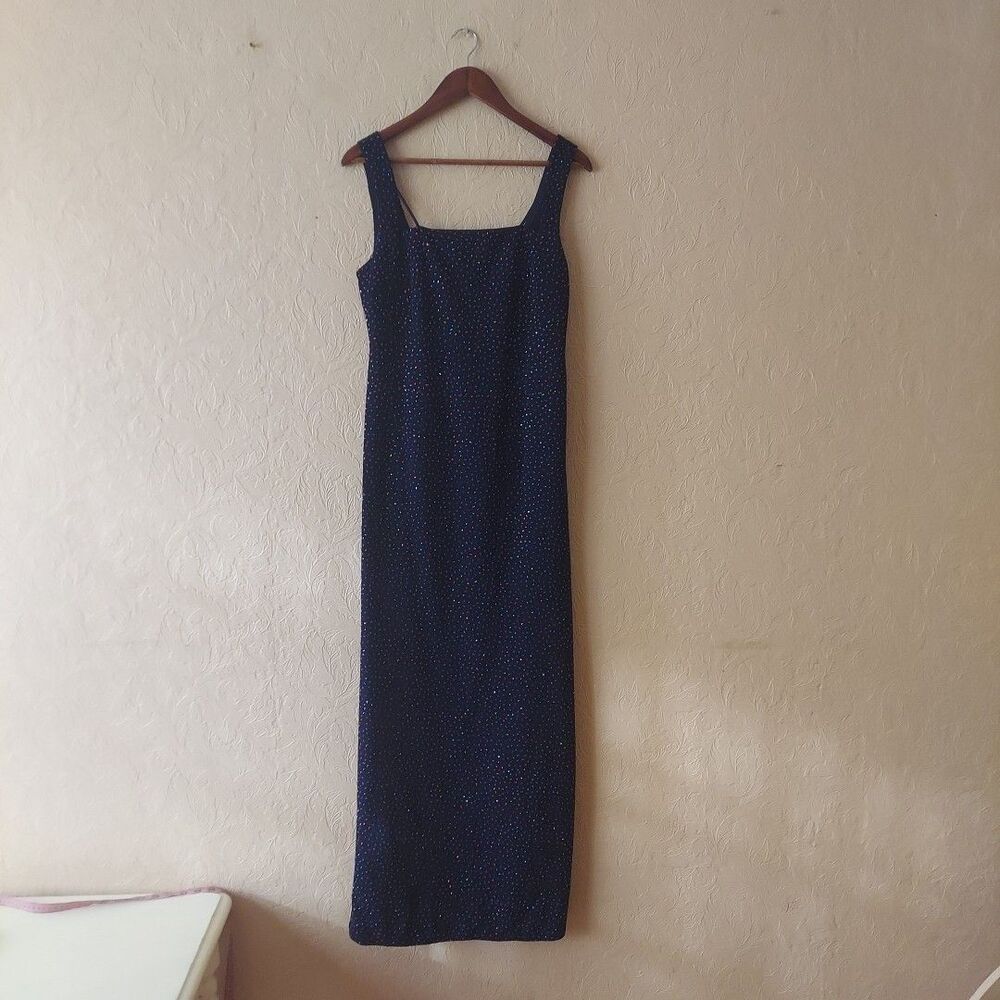 Vintage Reggio Navy Blue Gown With Sparkles Square Neck Maxi Formal Dress Sz 12